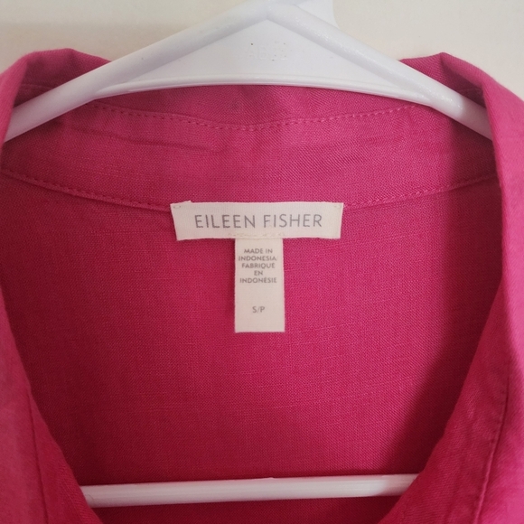 Eileen Fisher Lagenlook Fuchsia Long Sleeve Button-Up Linen Tunic Blouse Sz S - Picture 10 of 12